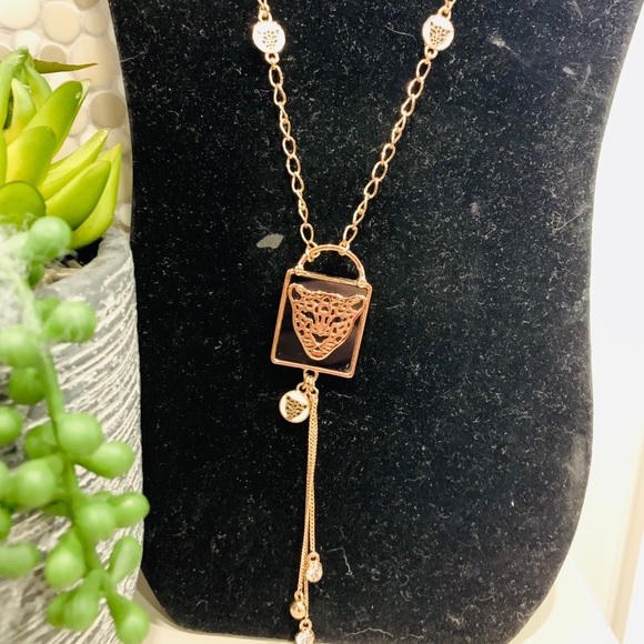 Leopard Lariat & Rhinestones Necklace - Picture 1 of 4